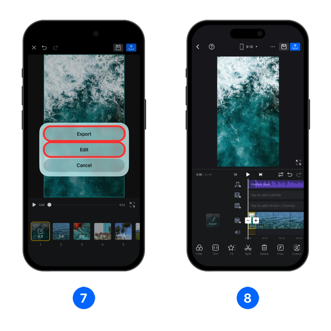 Export the completed video or continue editing it as a VN project
