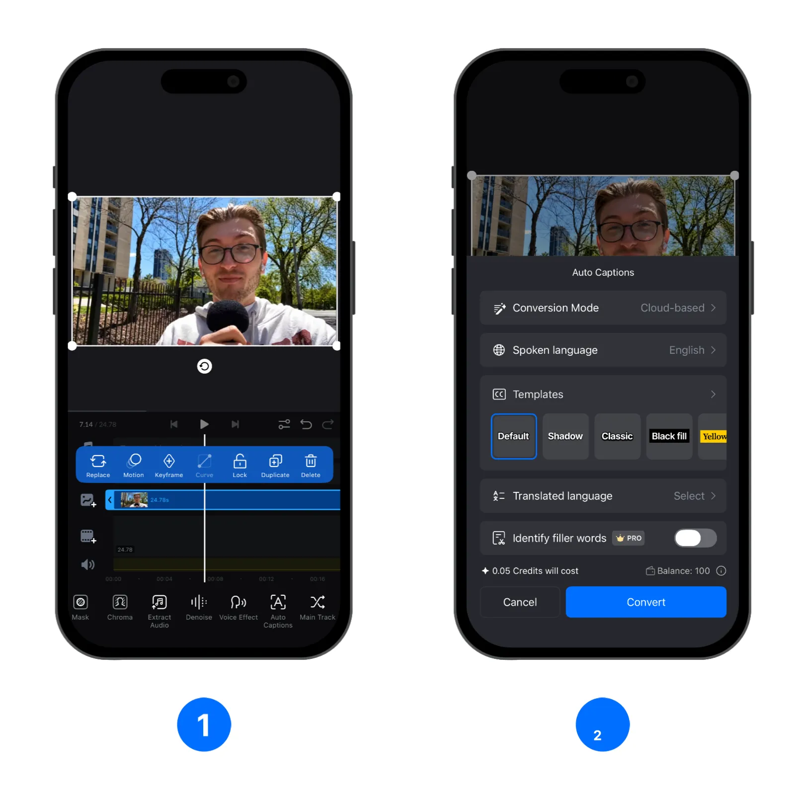 Tap and open the Auto Caption interface