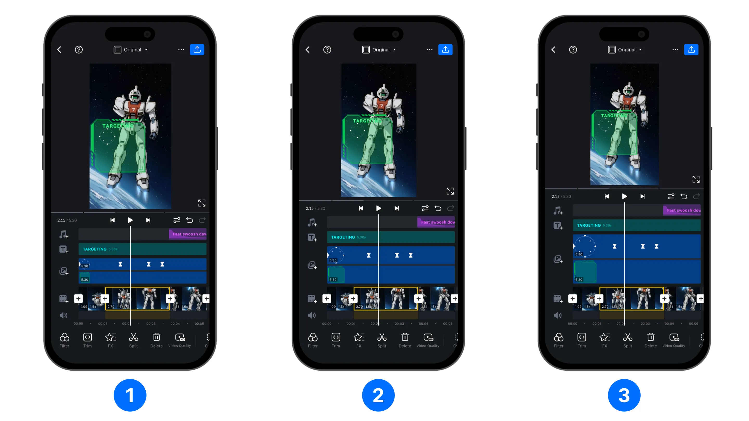 The three options when Overlay Track Height is set to Extended
