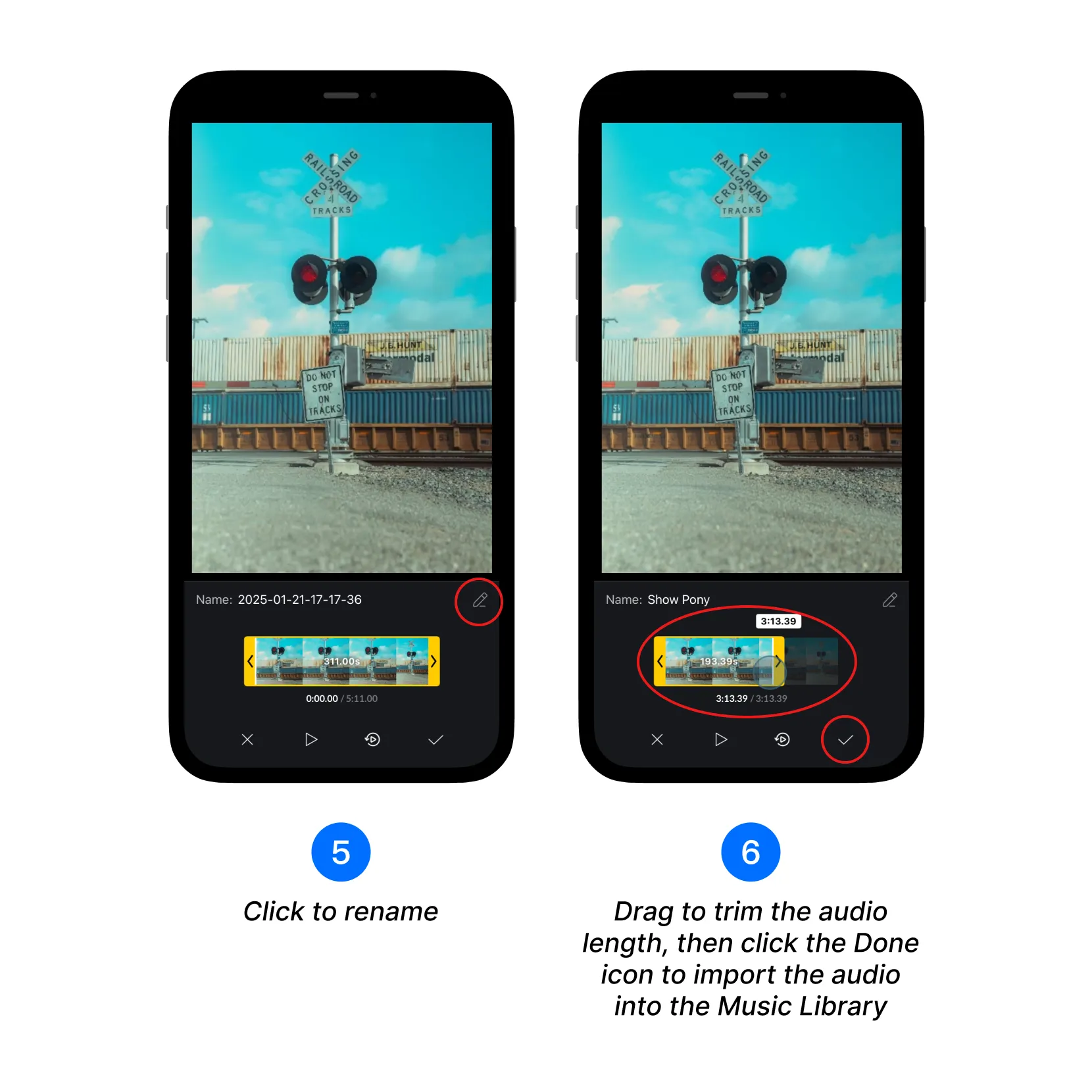 Modify audio name and trim audio length