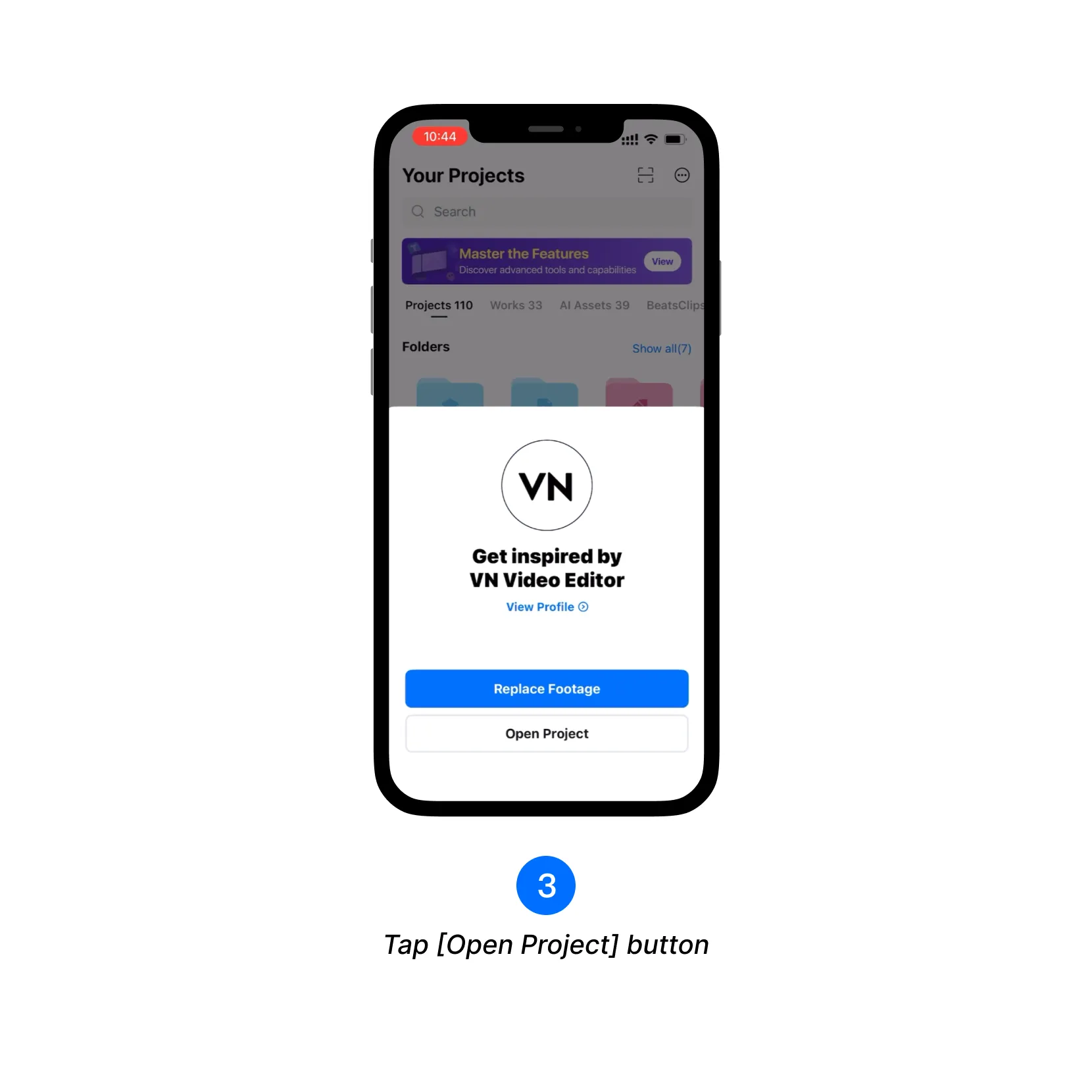 Tap Open Project