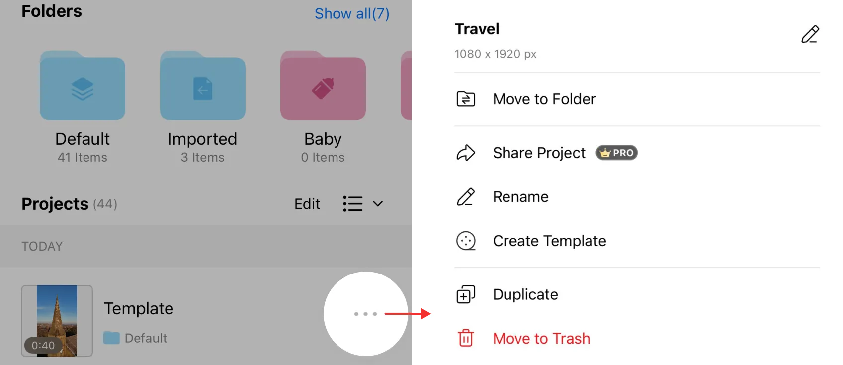 Manage project files on the home page