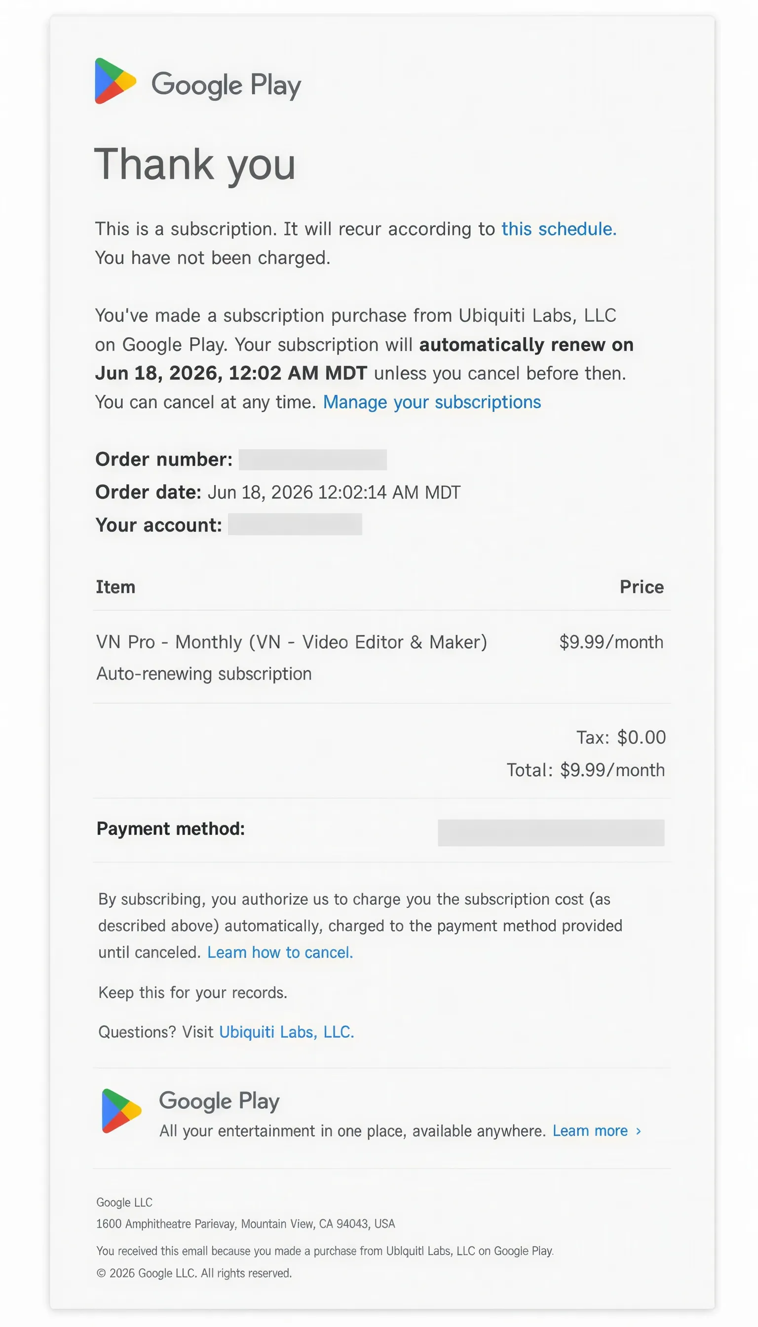 Google Play Email Confirmation Example