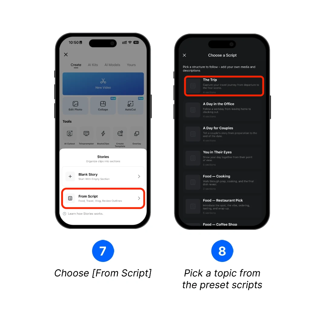 Choose a topic from the preset scripts