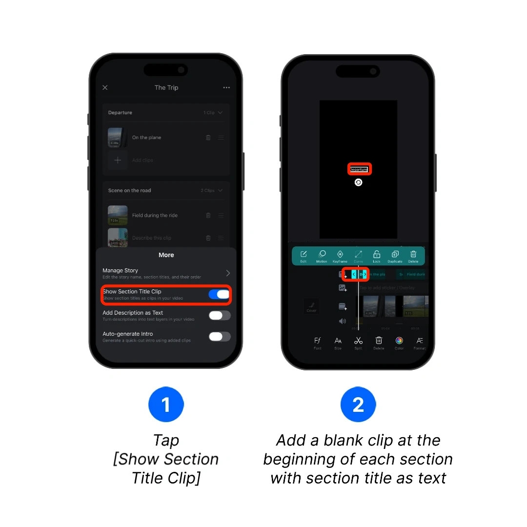 Add a section title clip to the generated video