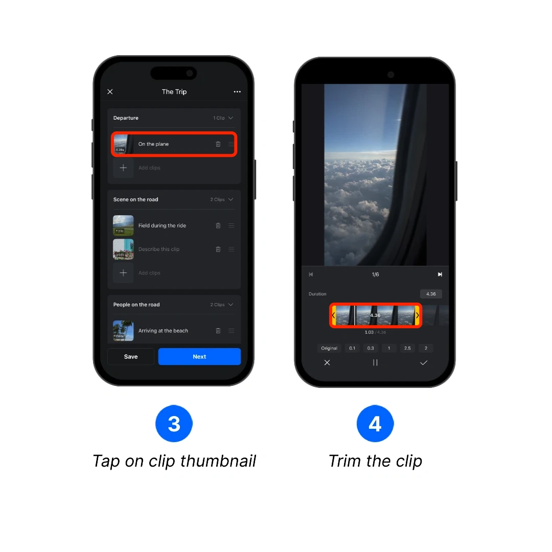 Open a clip and trim its duration