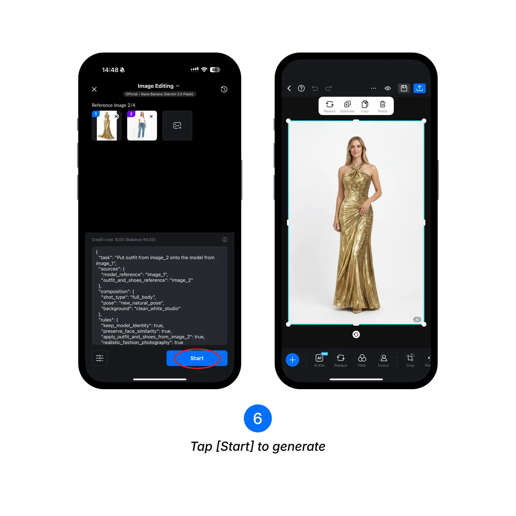 Tap Start to generate the image.