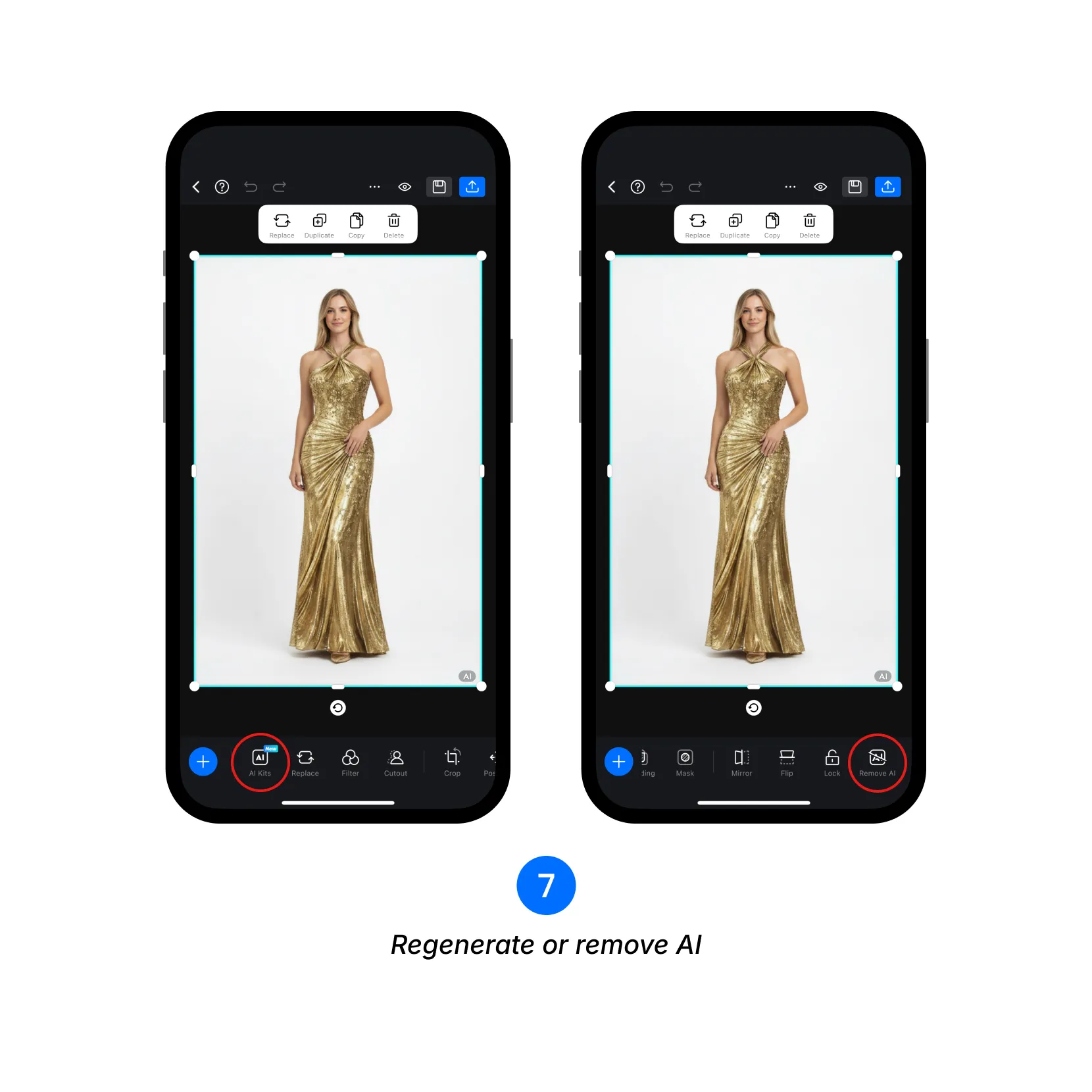 To regenerate or remove the AI image, use the following options