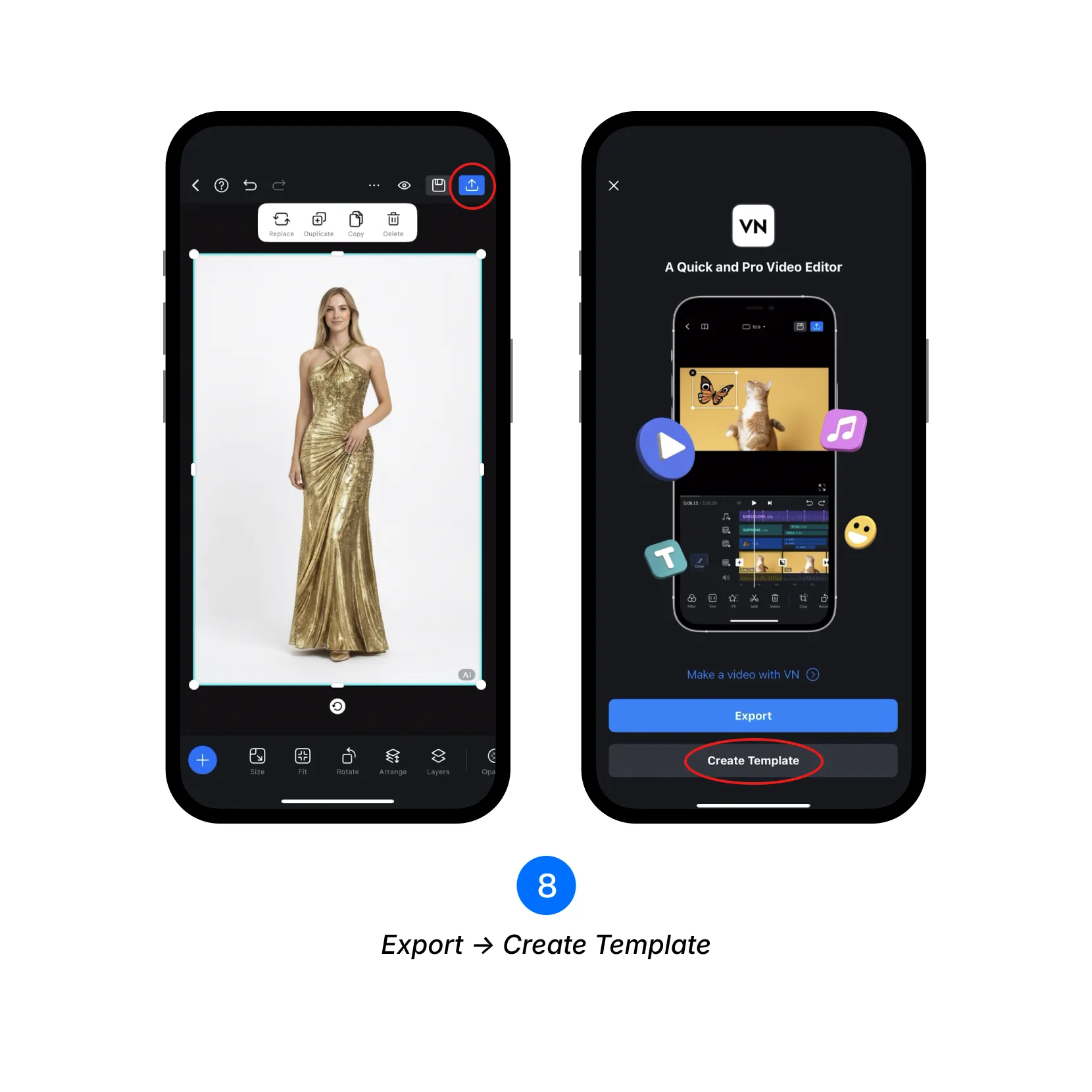Tap Export, then select Create Template.