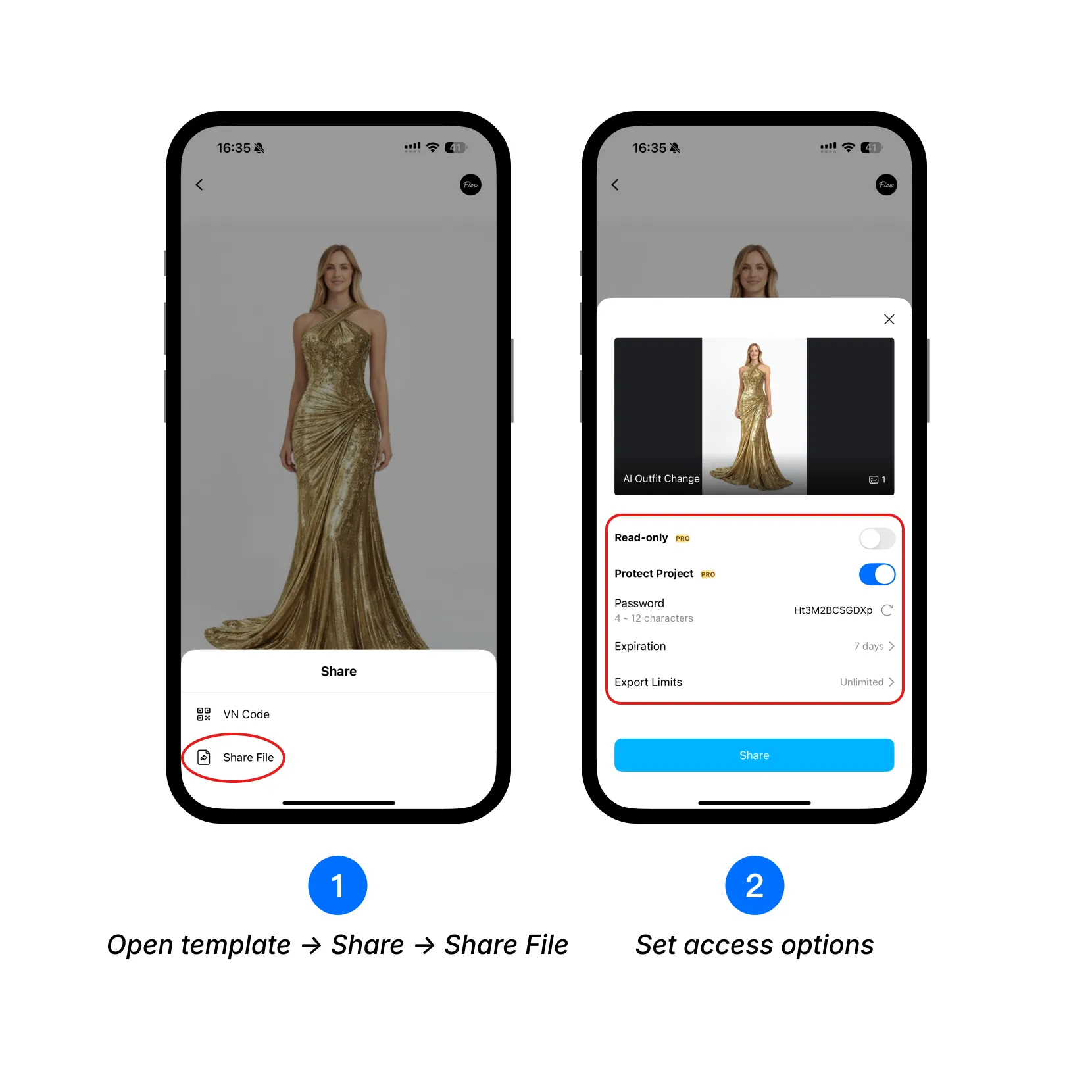 Set template access options.