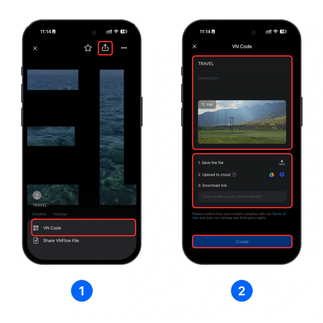 Select VN Code and complete the code creation details