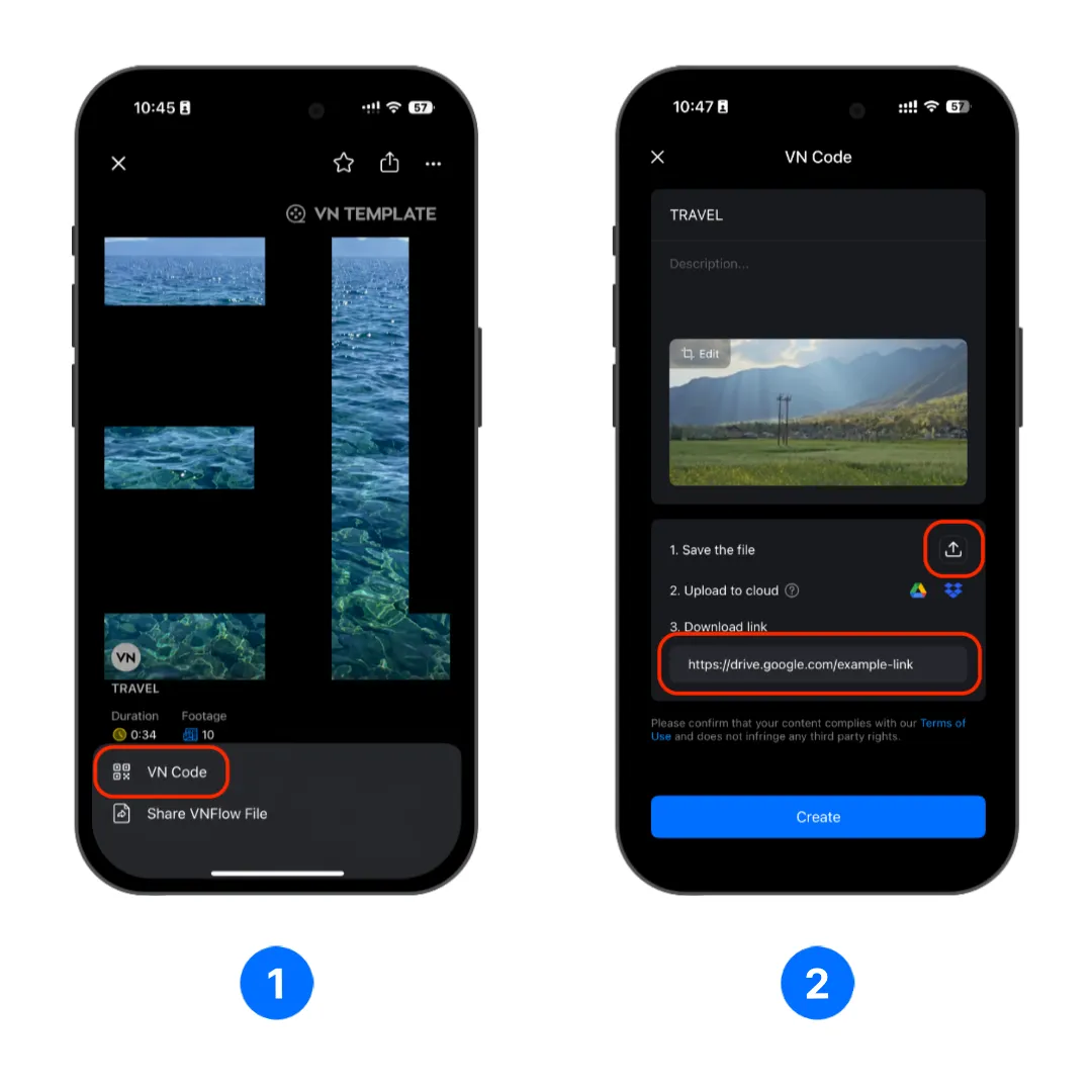 Select VN Code and complete the code creation details