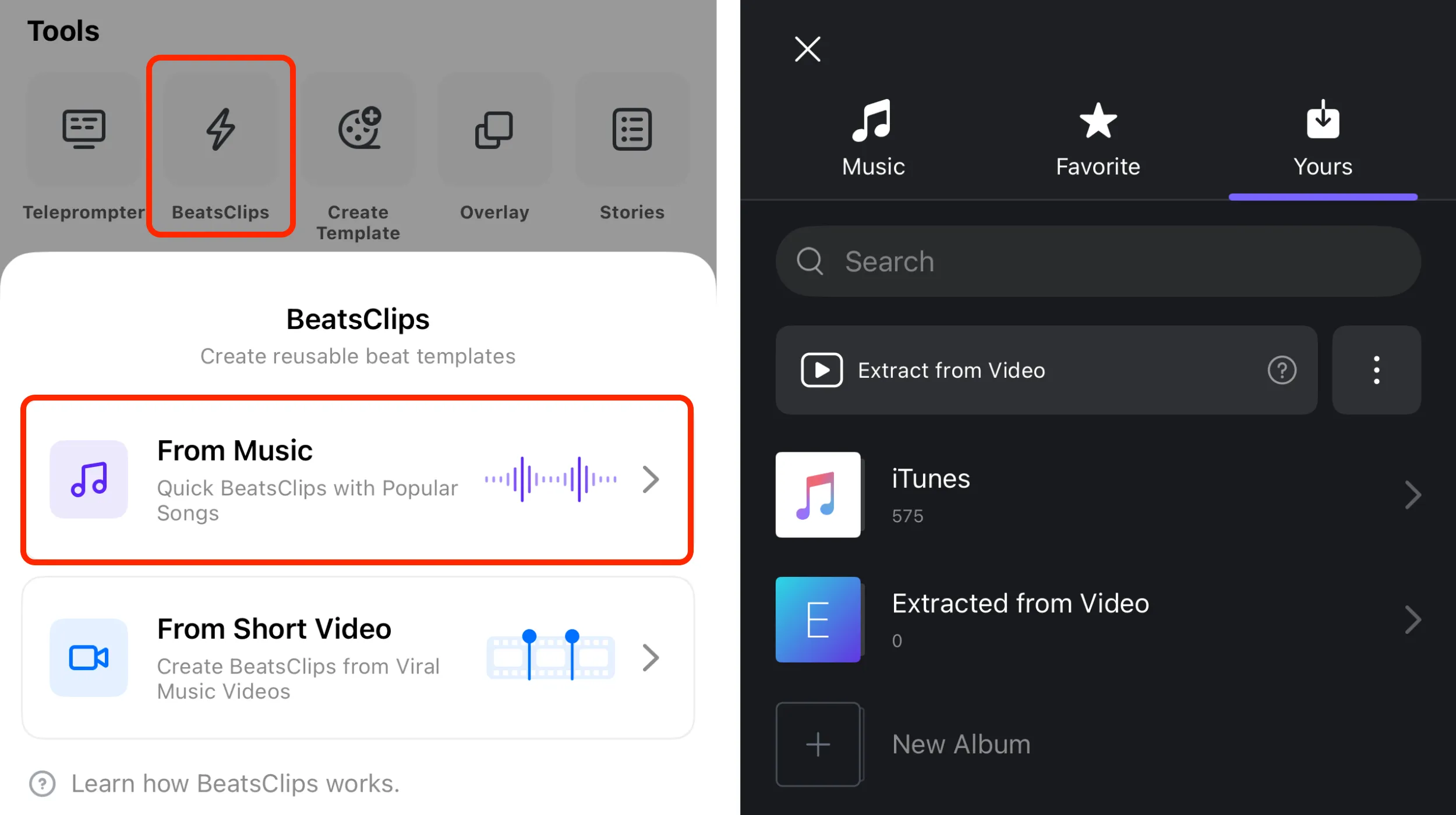 Start a beat-based template with BeatsClips From Music